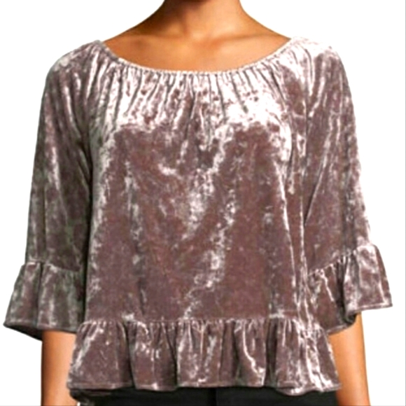 Anthropologie Sanctuary Julia Crushed Velvet Top Bell/Flare Sleeves Pink - Picture 13 of 13